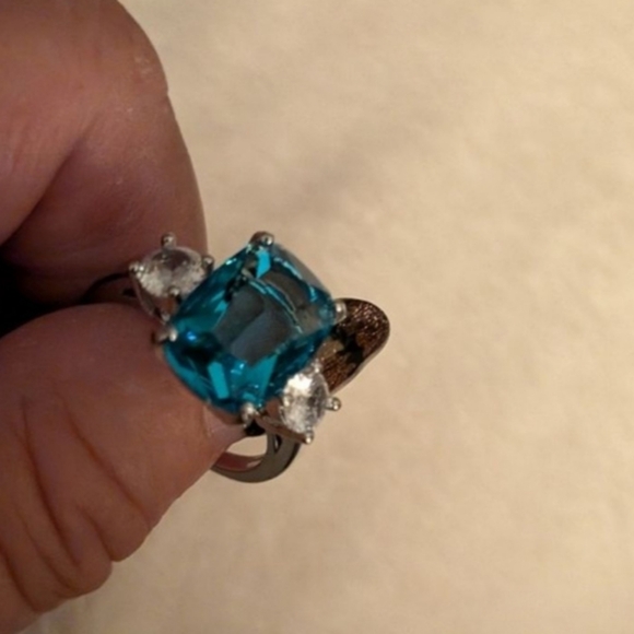 New Aquamarine And Topaz Marquise 925 Silver Luxury Ring - Picture 3 of 3